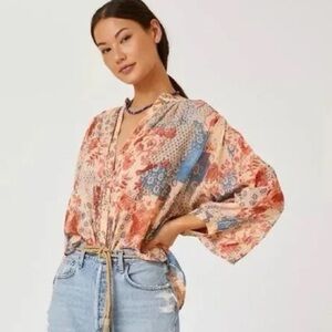 Anthropologie Pilcro “Sidney” Floral Bat Wing Blouse
